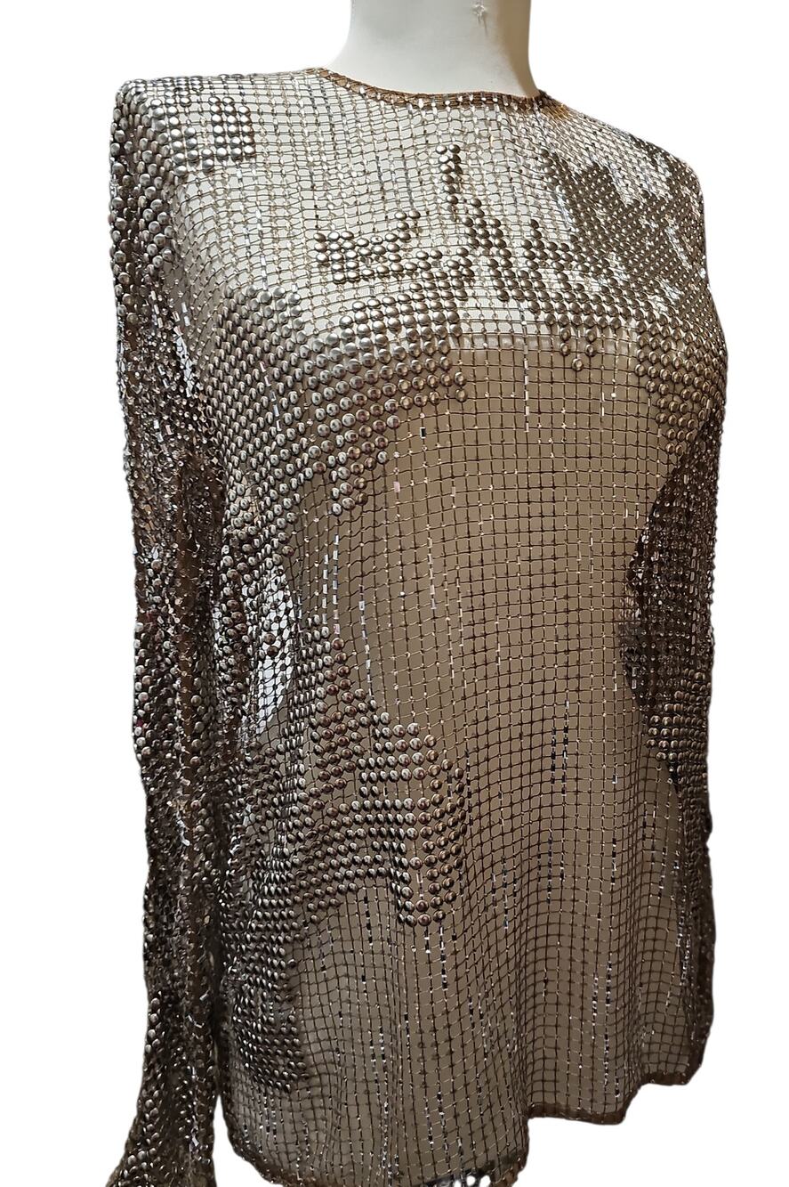 Ralph Lauren Purple Label Maritza Blouse Mesh Studs Jewels Womens 2 Rhinestones